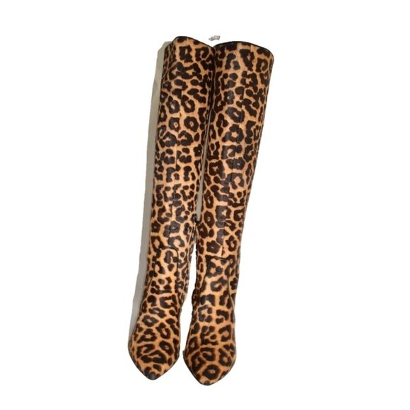 $330 MICHAEL KORS KATERINA KNEE HEEL BOOTS LEOPARD CALF LEATHER 5.5 (TE15) - Picture 3 of 7
